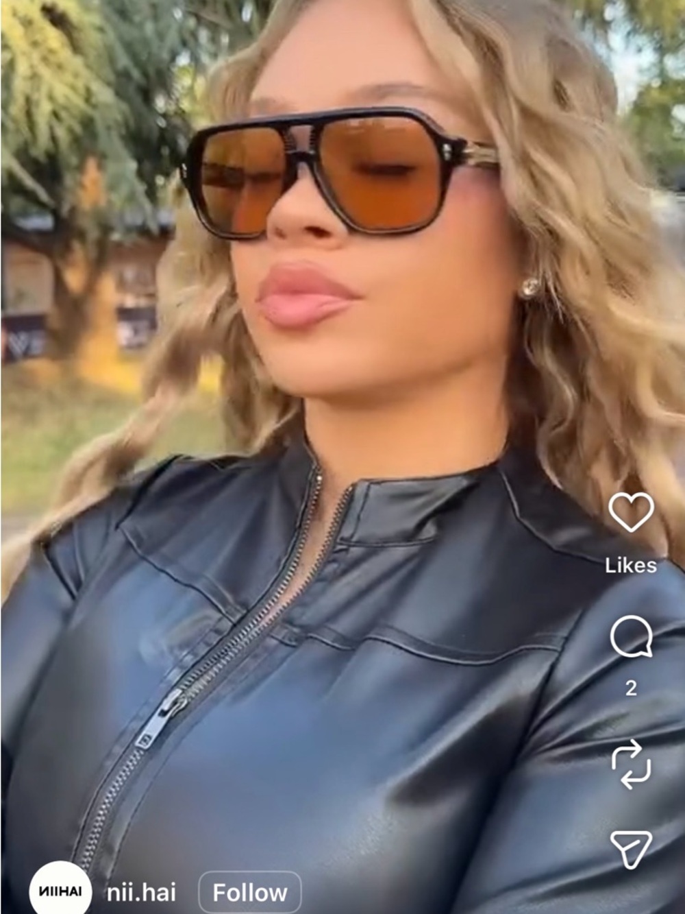 niihai black leather zip up jacket